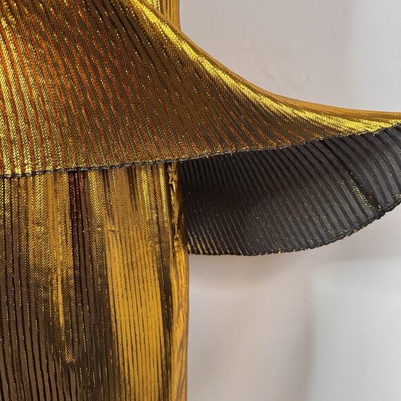 Cedric Charlier Gold Metallic Pleated Lamé Midi Dress Asymmetric Size 6 Goddess - Picture 5 of 15